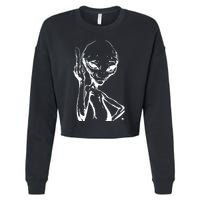 Alien With Middle Finger Cropped Pullover Crew