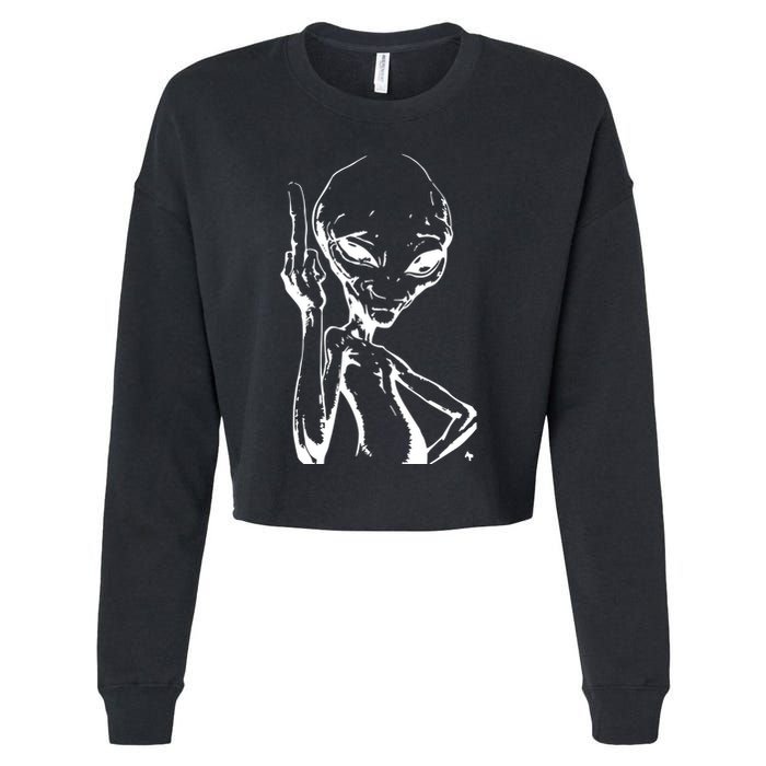 Alien With Middle Finger Cropped Pullover Crew