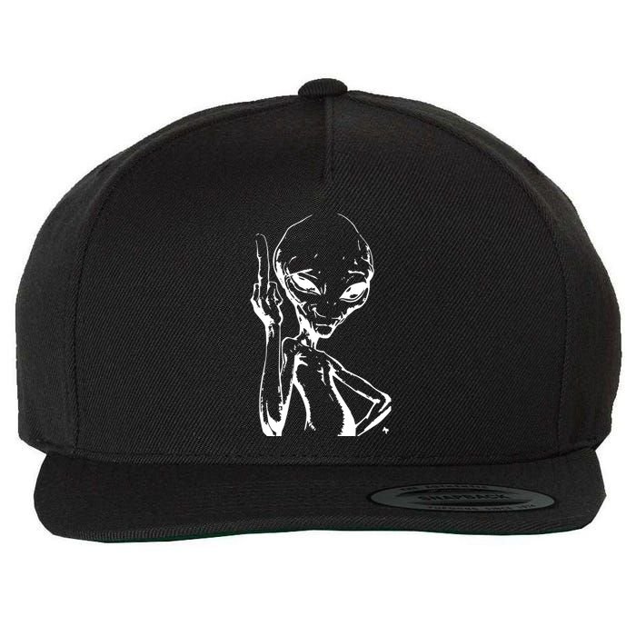 Alien With Middle Finger Wool Snapback Cap