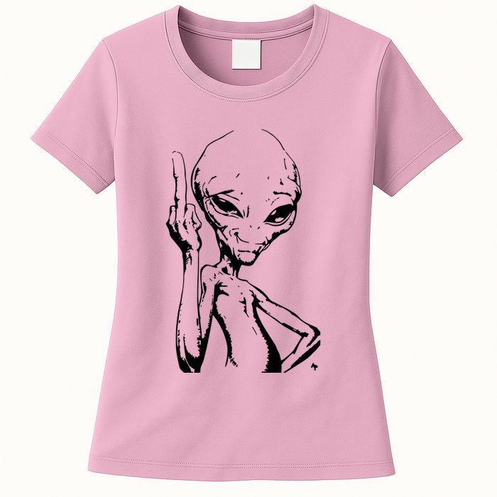 Alien With Middle Finger Womens T-Shirt