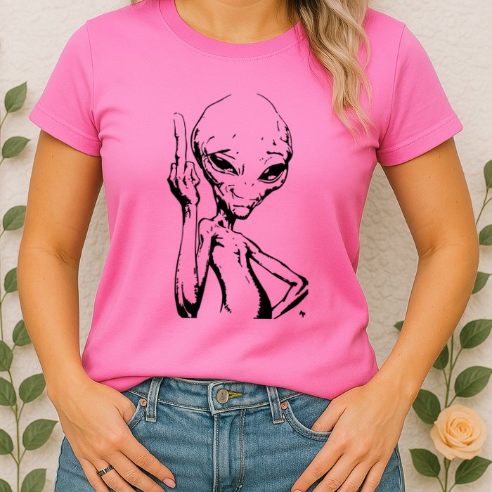 Alien With Middle Finger Womens T-Shirt