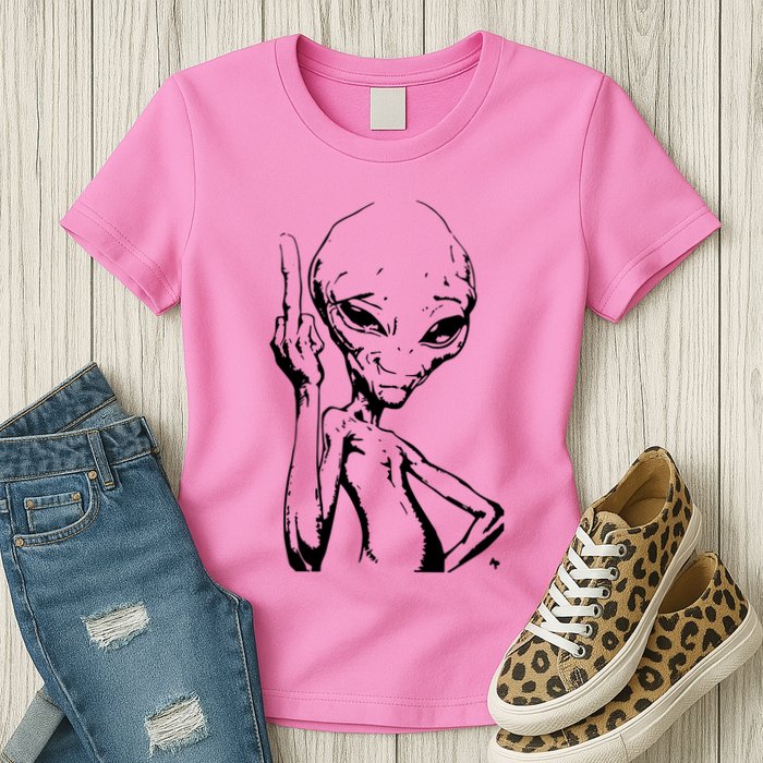 Alien With Middle Finger Womens T-Shirt