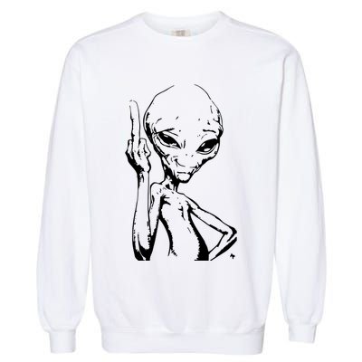 Alien With Middle Finger Garment-Dyed Sweatshirt