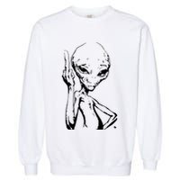 Alien With Middle Finger Garment-Dyed Sweatshirt