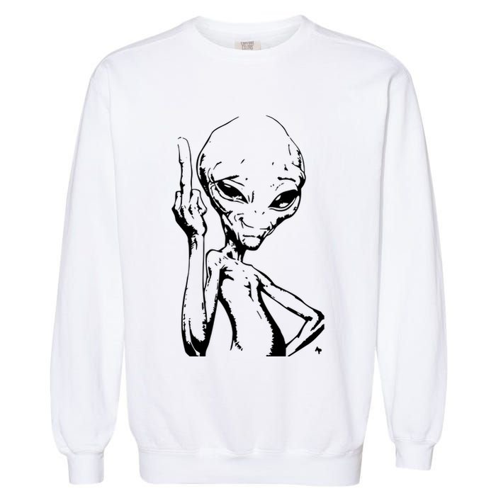 Alien With Middle Finger Garment-Dyed Sweatshirt