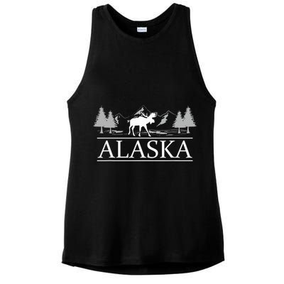 Alaskan Wilderness Moose Glacier Mountains Nature Alaska Ladies PosiCharge Tri-Blend Wicking Tank
