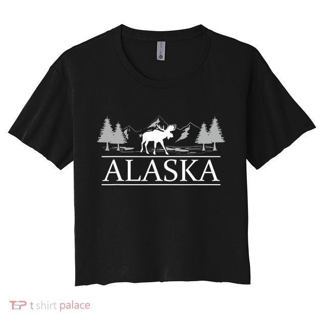 Alaskan Wilderness Moose Glacier Mountains Nature Alaska Crop Top