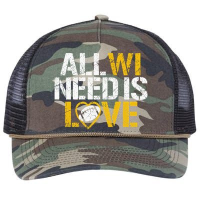 All WI Need Is Love Green Bay Retro Rope Trucker Hat Cap