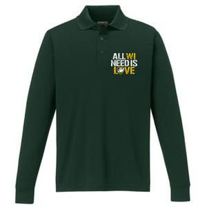 All WI Need Is Love Green Bay Performance Long Sleeve Polo