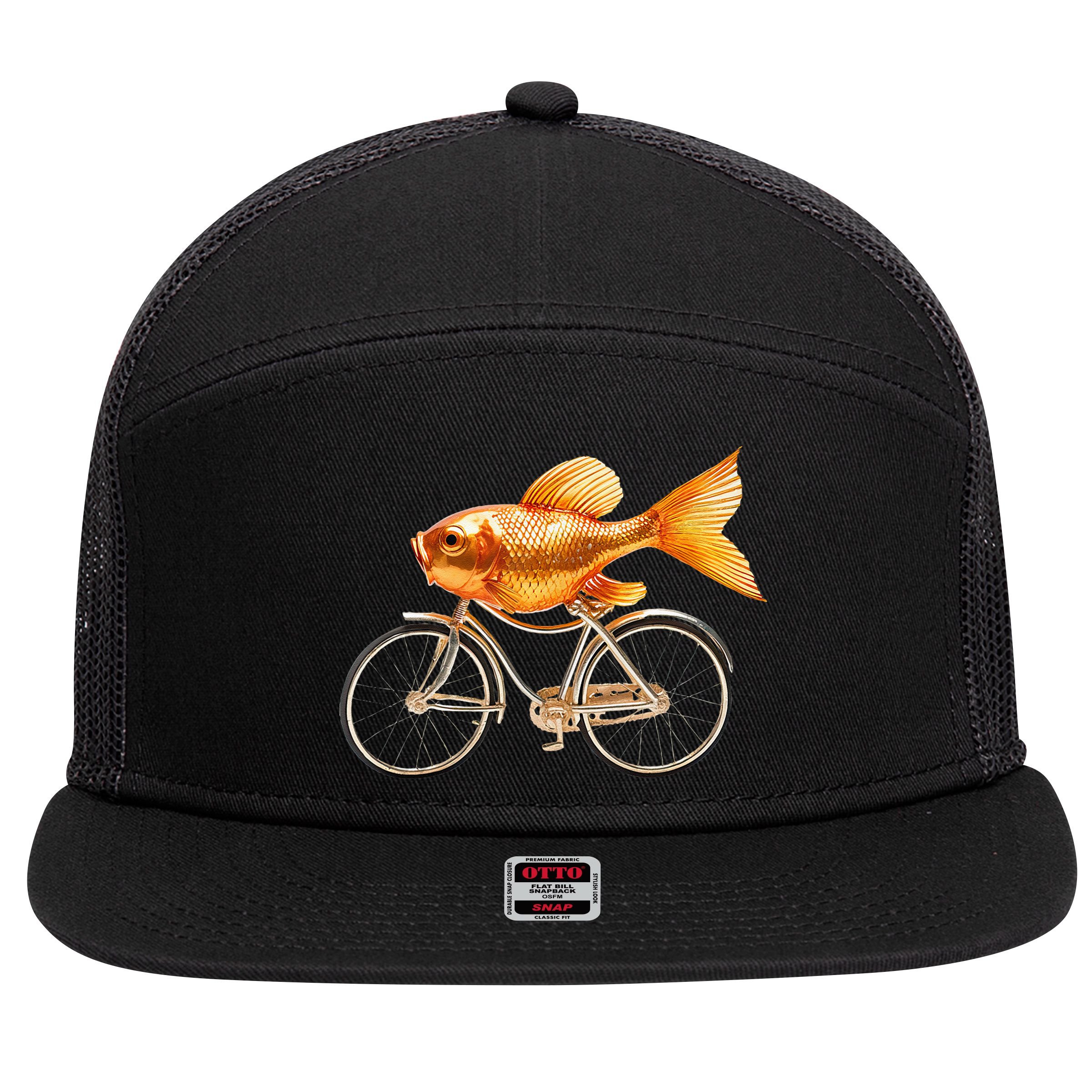 A Woman Needs A Man Like A Fish Needs A Bicycle 7 Panel Mesh Trucker Snapback Hat