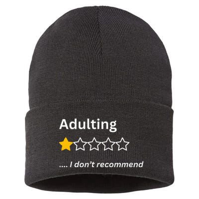 Adulting Would Not Recommend Funny One Star Adulting Sustainable Knit Beanie