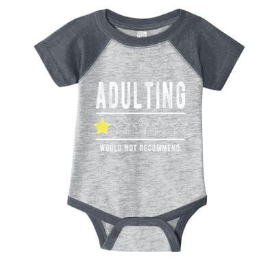 Adulting Would Not Recommend Funny Sayings One Star Adulting Infant Baby Jersey Bodysuit