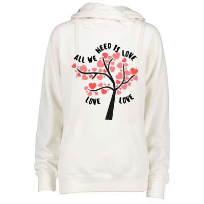 All We Need Is Love Hearts Tree Cute Rotic Valentines Day Funny Gift Womens Funnel Neck Pullover Hood