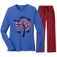 All We Need Is Love Hearts Tree Cute Rotic Valentines Day Funny Gift Women's Long Sleeve Flannel Pajama Set 