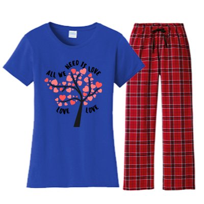 All We Need Is Love Hearts Tree Cute Rotic Valentines Day Funny Gift Women's Flannel Pajama Set