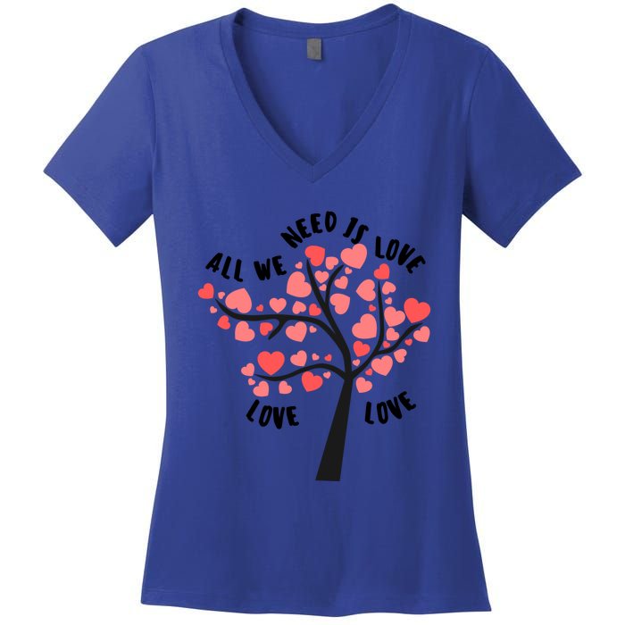 All We Need Is Love Hearts Tree Cute Rotic Valentines Day Funny Gift Women's V-Neck T-Shirt