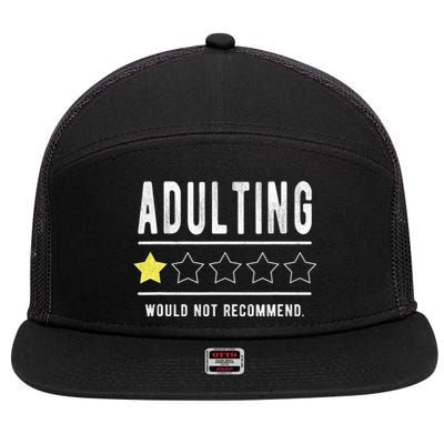 Adulting Would Not Recommend Funny Sayings One Star Adulting 7 Panel Mesh Trucker Snapback Hat