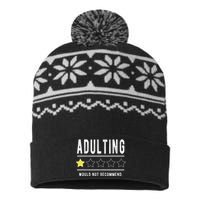 Adulting Would Not Recommend Funny Sayings One Star Adulting USA-Made Snowflake Beanie