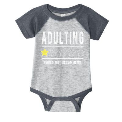Adulting Would Not Recommend Funny Sayings One Star Adulting Infant Baby Jersey Bodysuit