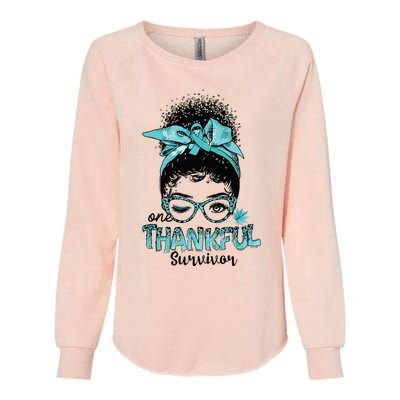 Afro Women Ovarian Cancer Awareness One Thankful Survivor Womens California Wash Sweatshirt