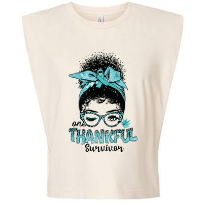 Afro Women Ovarian Cancer Awareness One Thankful Survivor Garment-Dyed Women's Muscle Tee