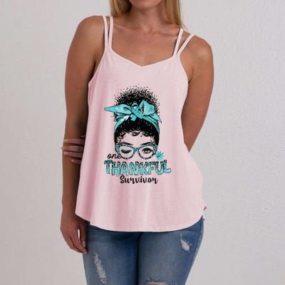 Afro Women Ovarian Cancer Awareness One Thankful Survivor Women's Strappy Tank