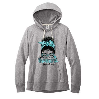 Afro Women Ovarian Cancer Awareness One Thankful Survivor Women's Fleece Hoodie