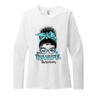 Afro Women Ovarian Cancer Awareness One Thankful Survivor Womens CVC Long Sleeve Shirt