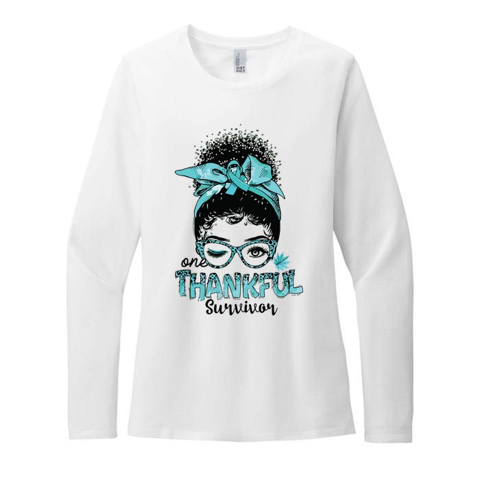 Afro Women Ovarian Cancer Awareness One Thankful Survivor Womens CVC Long Sleeve Shirt