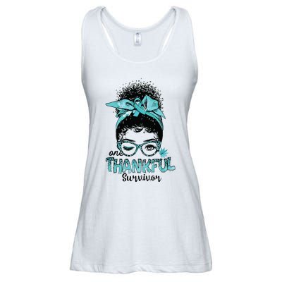 Afro Women Ovarian Cancer Awareness One Thankful Survivor Ladies Essential Flowy Tank