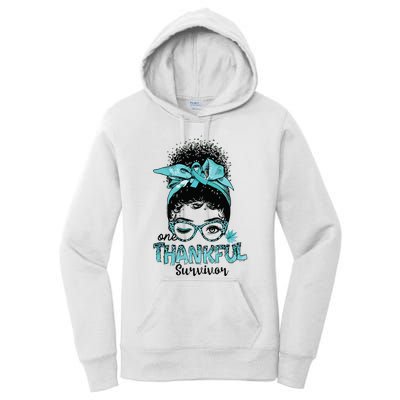 Afro Women Ovarian Cancer Awareness One Thankful Survivor Women's Pullover Hoodie