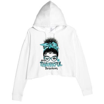 Afro Women Ovarian Cancer Awareness One Thankful Survivor Crop Fleece Hoodie