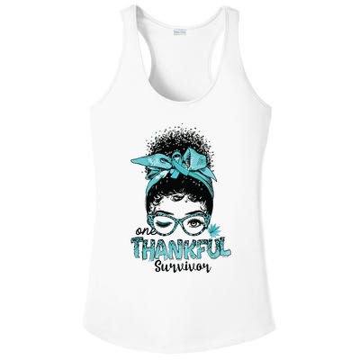 Afro Women Ovarian Cancer Awareness One Thankful Survivor Ladies PosiCharge Competitor Racerback Tank