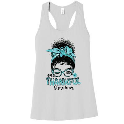 Afro Women Ovarian Cancer Awareness One Thankful Survivor Women's Racerback Tank