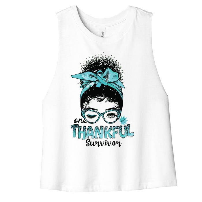 Afro Women Ovarian Cancer Awareness One Thankful Survivor Women's Racerback Cropped Tank