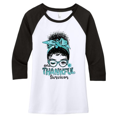 Afro Women Ovarian Cancer Awareness One Thankful Survivor Women's Tri-Blend 3/4-Sleeve Raglan Shirt