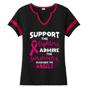 Angel Wing Pink Support The Fighters Breast Cancer Awareness Ladies Halftime Notch Neck Tee