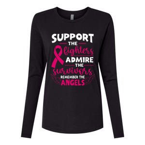 Angel Wing Pink Support The Fighters Breast Cancer Awareness Womens Cotton Relaxed Long Sleeve T-Shirt