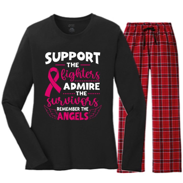 Angel Wing Pink Support The Fighters Breast Cancer Awareness Women's Long Sleeve Flannel Pajama Set 