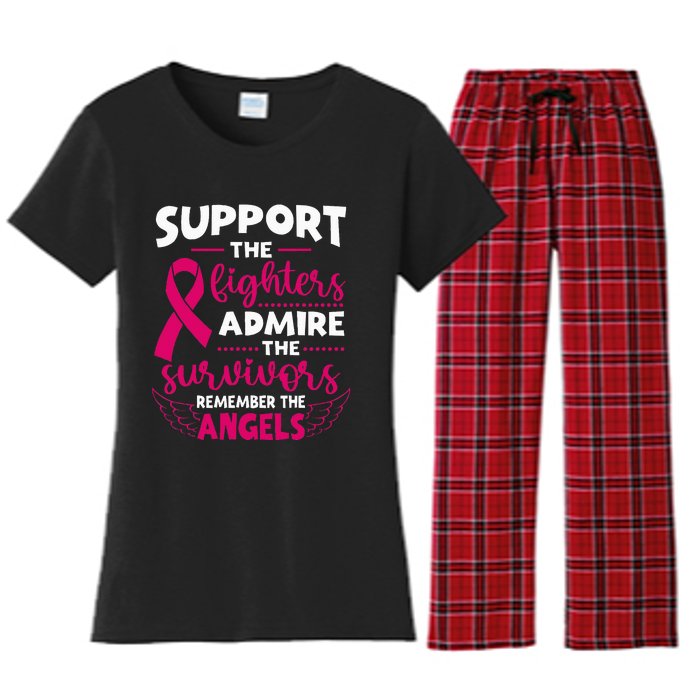 Angel Wing Pink Support The Fighters Breast Cancer Awareness Women's Flannel Pajama Set