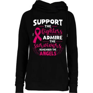 Angel Wing Pink Support The Fighters Breast Cancer Awareness Womens Funnel Neck Pullover Hood