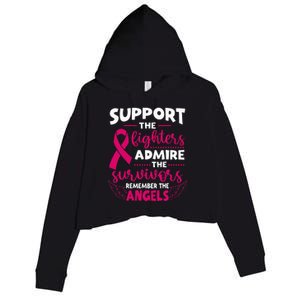 Angel Wing Pink Support The Fighters Breast Cancer Awareness Crop Fleece Hoodie