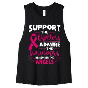 Angel Wing Pink Support The Fighters Breast Cancer Awareness Women's Racerback Cropped Tank