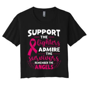 Angel Wing Pink Support The Fighters Breast Cancer Awareness Women's Crop Top Tee