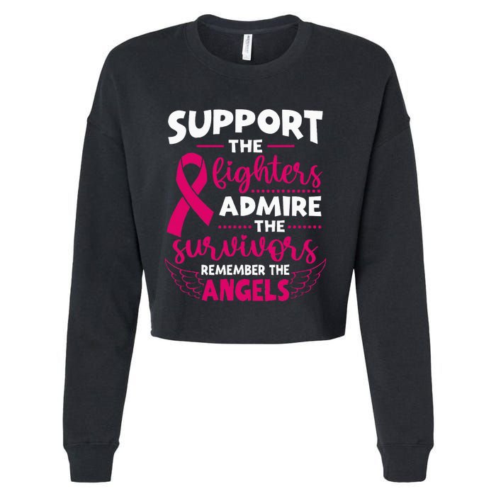 Angel Wing Pink Support The Fighters Breast Cancer Awareness Cropped Pullover Crew