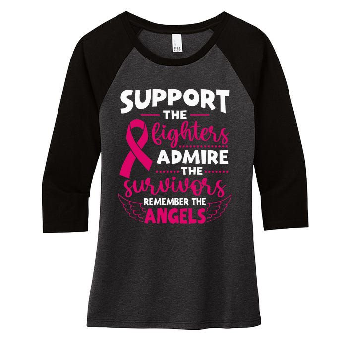 Angel Wing Pink Support The Fighters Breast Cancer Awareness Women's Tri-Blend 3/4-Sleeve Raglan Shirt