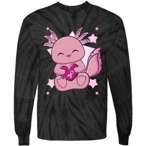 Axolotl With Pink Ribbon For Breast Cancer Awareness Tie-Dye Long Sleeve Shirt