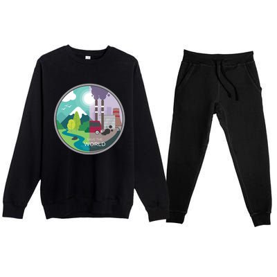 Air Water Pollution Nature Renewable Energy Vegan Off Grid Meaningful Gift Premium Crewneck Sweatsuit Set