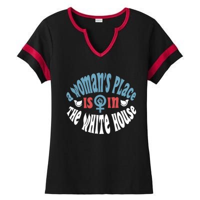 A Womans Place Is In The White House President Quote 2024 Ladies Halftime Notch Neck Tee