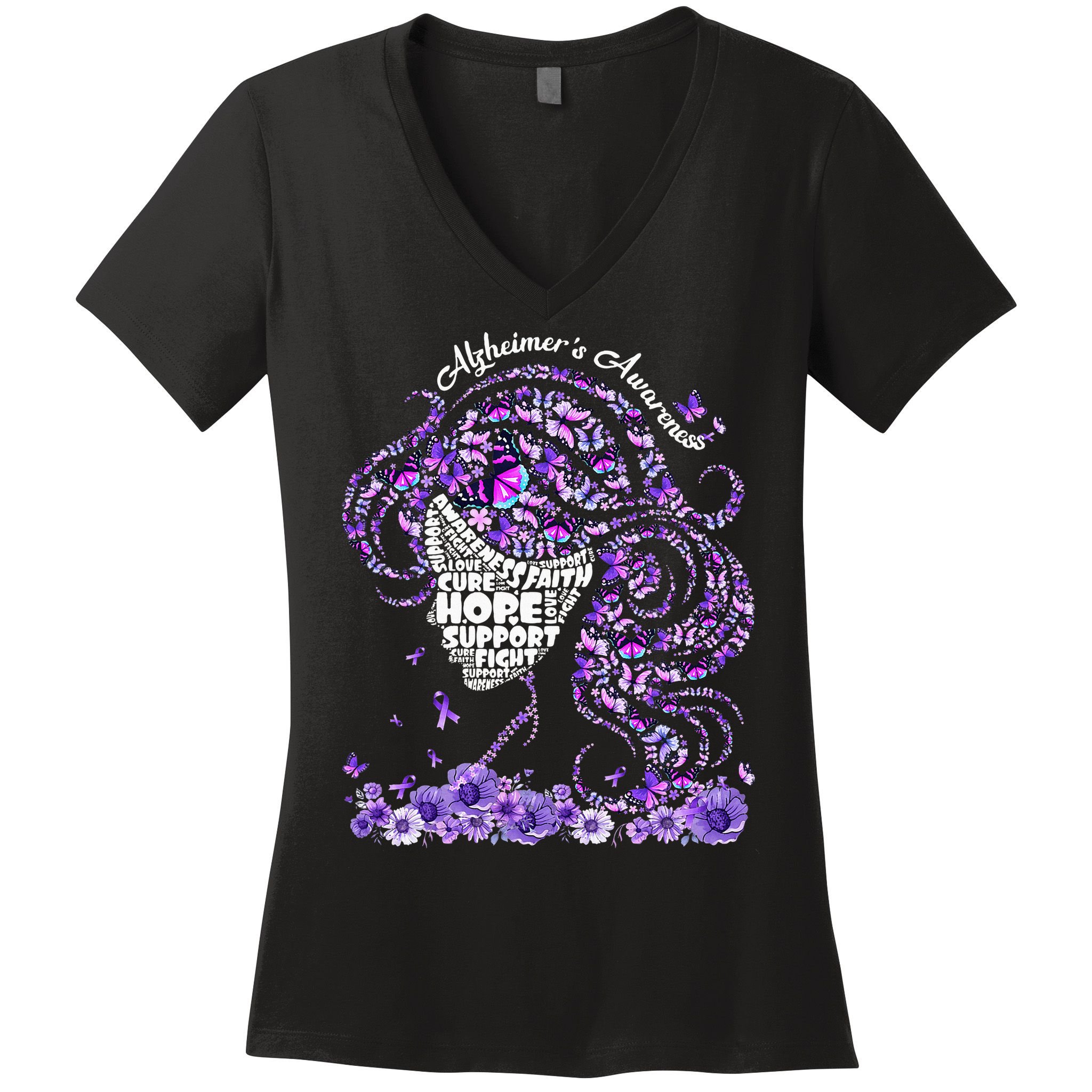 Alzheimers Wear Purple Alzheimers Awareness 2024 Women's V-Neck T-Shirt